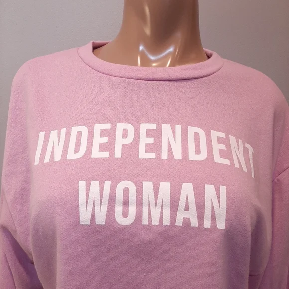 3/$20 Fashion Nova Independent Woman Cropped Sweatshirt Raw Hem Pink Oversized - Picture 6 of 15